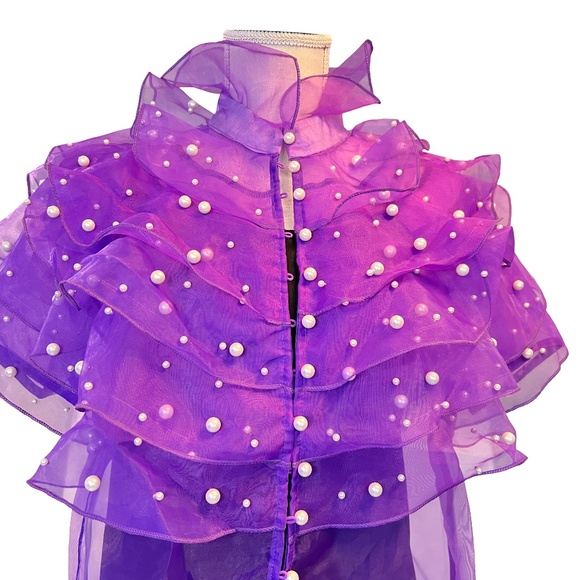 # A014 NANCY Purple Organza Top with Pearl Embellishment NWT M - Picture 4 of 10